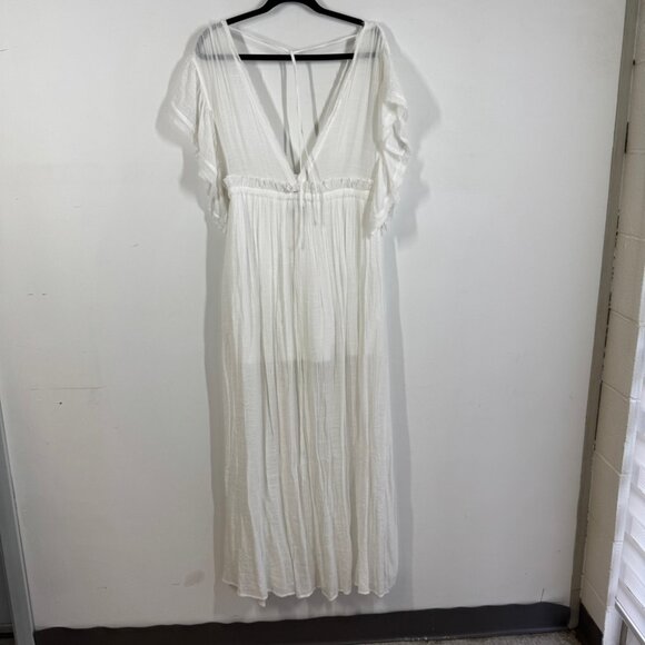 Aakaa White Boho Deep V-Neck Tassel Waist Beach Cover-Up Maxi Dress Size S - Picture 8 of 16